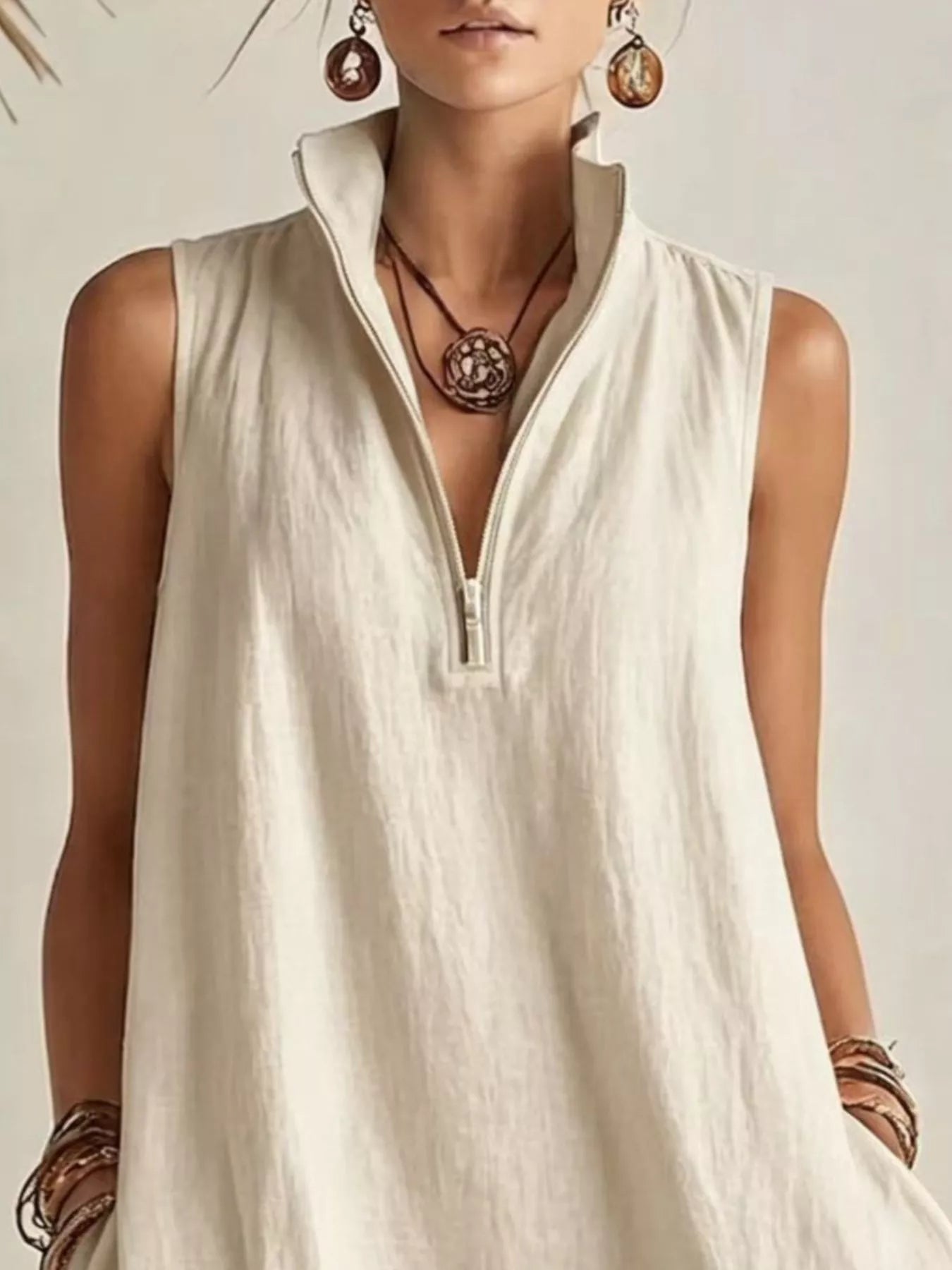 Trendsi Sleeveless Zipper-Neck Ruffle Hem Mini Dress -