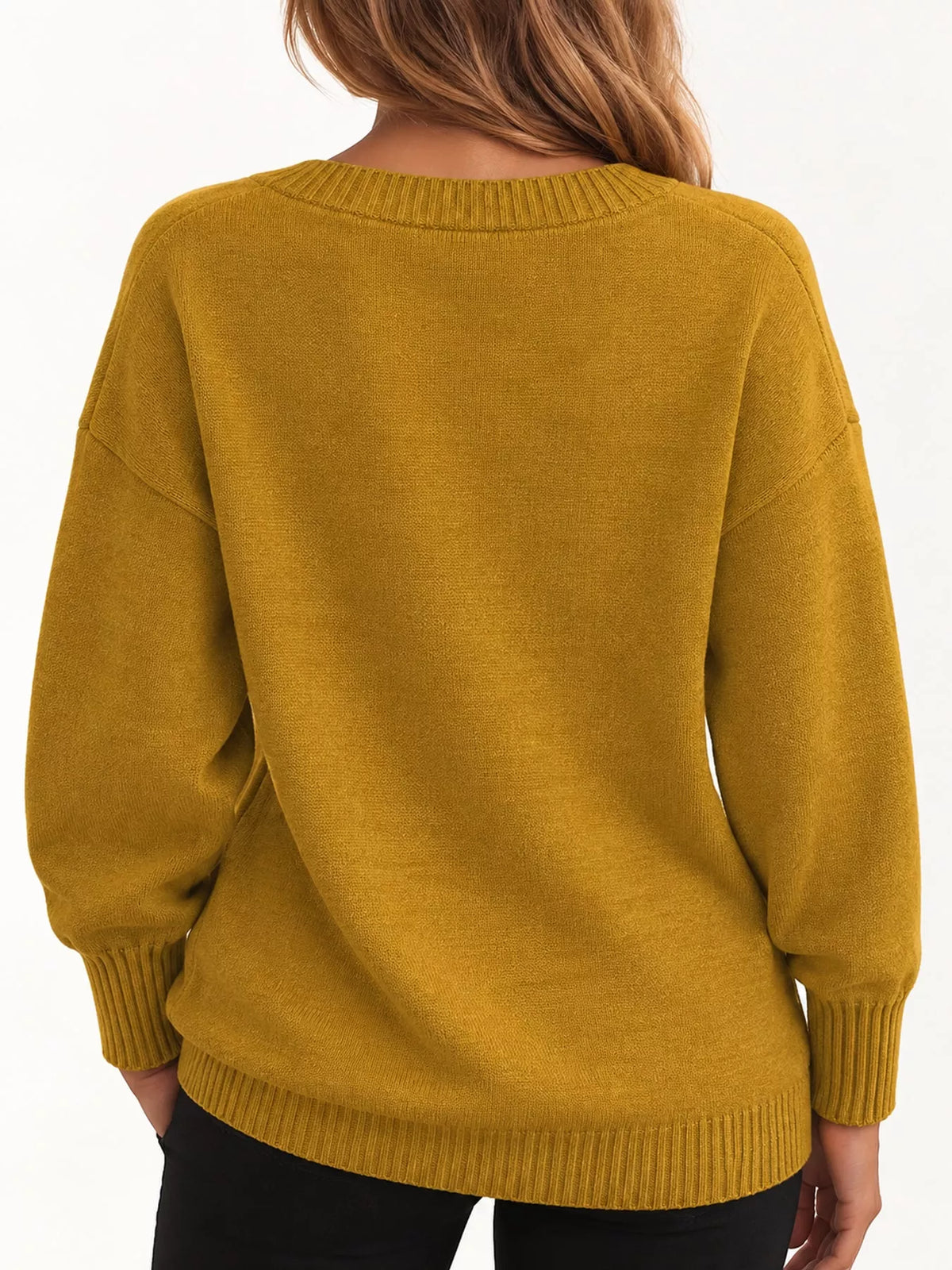 V-neck sweater, mustard back