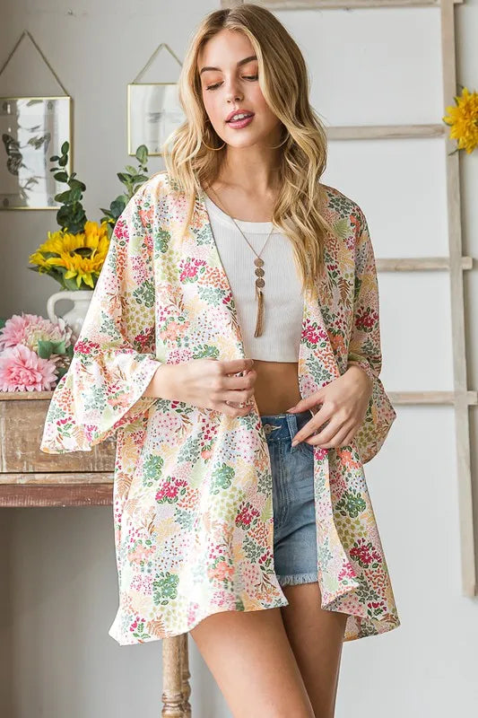 Trendsi Heimish Full Size Multi Color Floral Open Cardigan Plus Size -