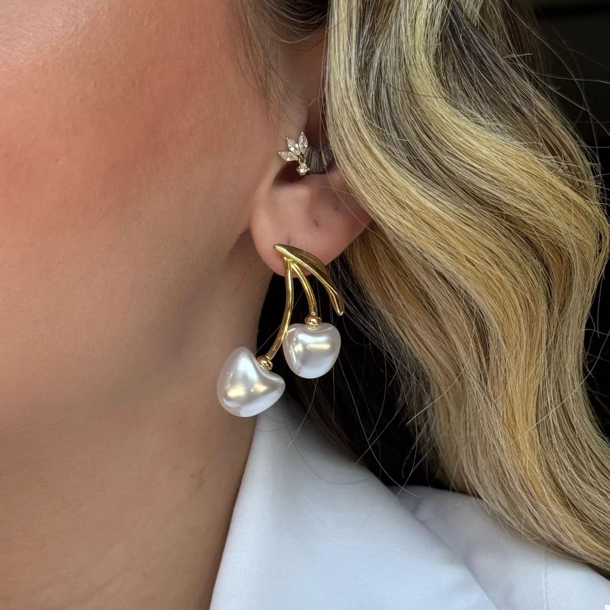 Trendsi 18K Gold-Plated Pearl Cherry Earrings -