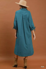Trendsi Umgee Collared Button Detail Relaxed Midi Dress -