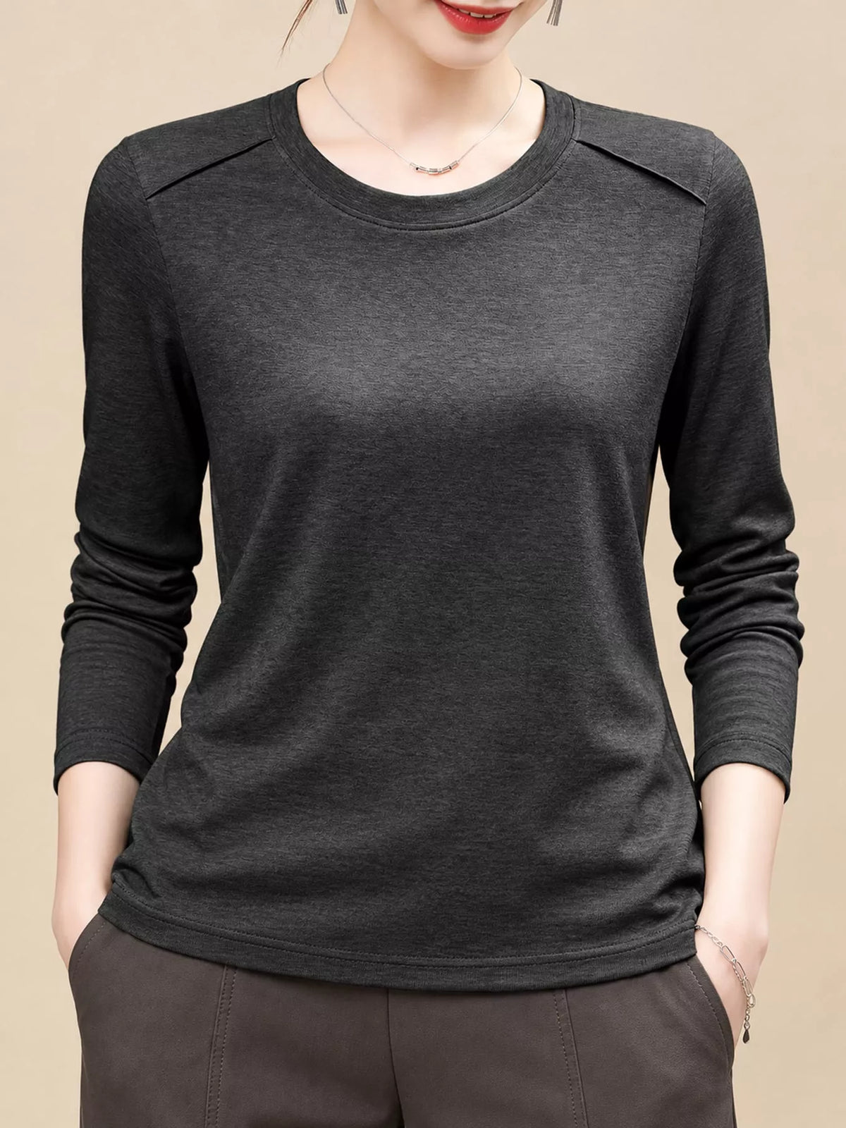 Heather Gray solid long-sleeve crew neck t-shirt
