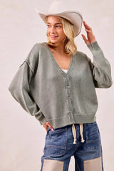 Trendsi BiBi Washed Sweater V Neck Cardigan -