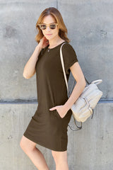 Trendsi Basic Bae Full Size Round Neck Short Sleeve Dress with Pockets -
