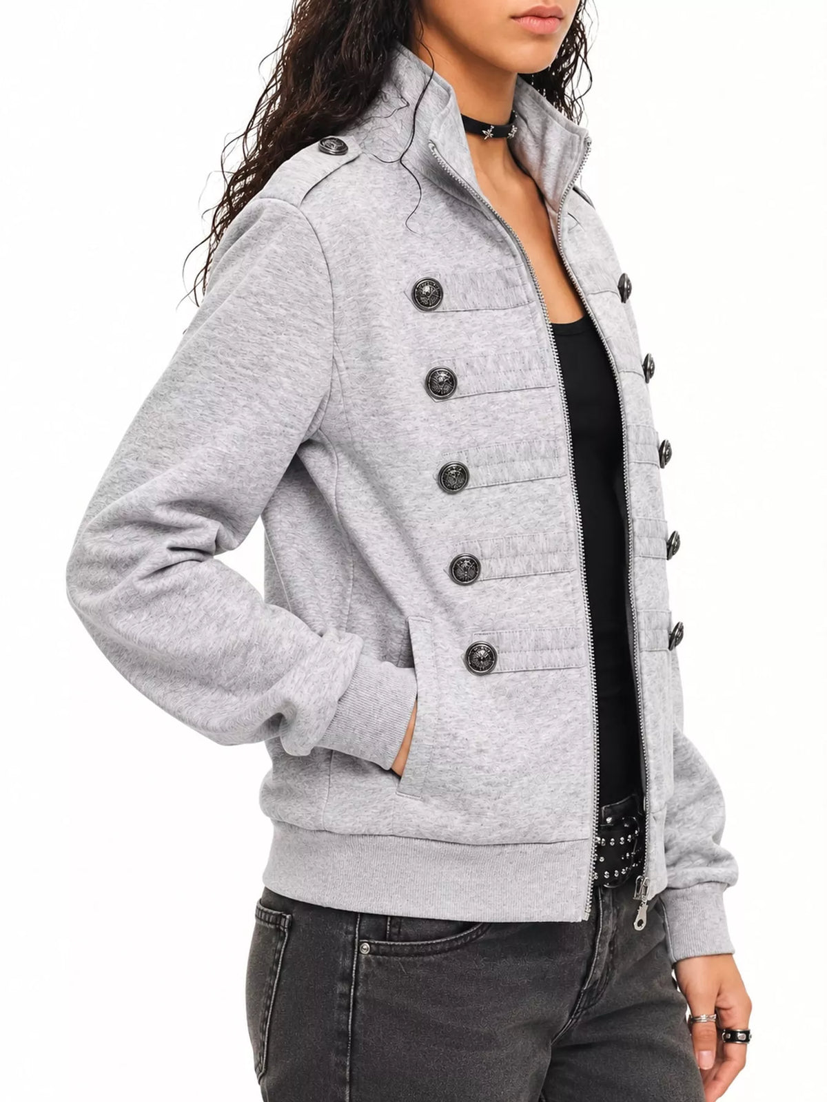 Gray zip up long sleeve jacket
