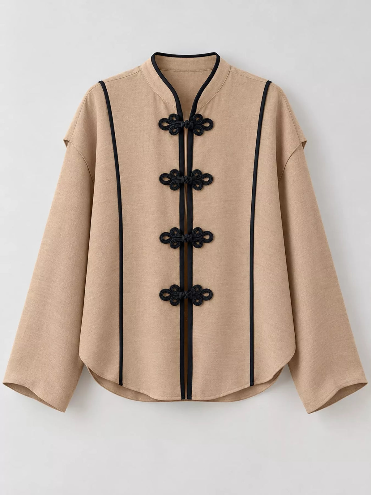 Brown chinese-style mandarin collar blouse