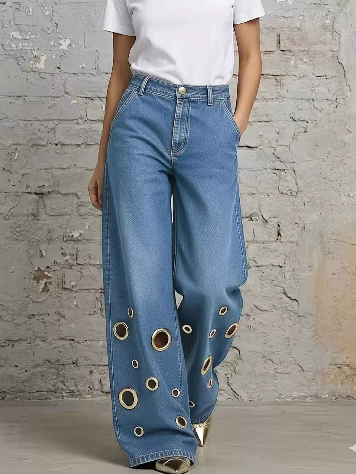 Trendsi Wide Leg Jeans with Eyelet Details -