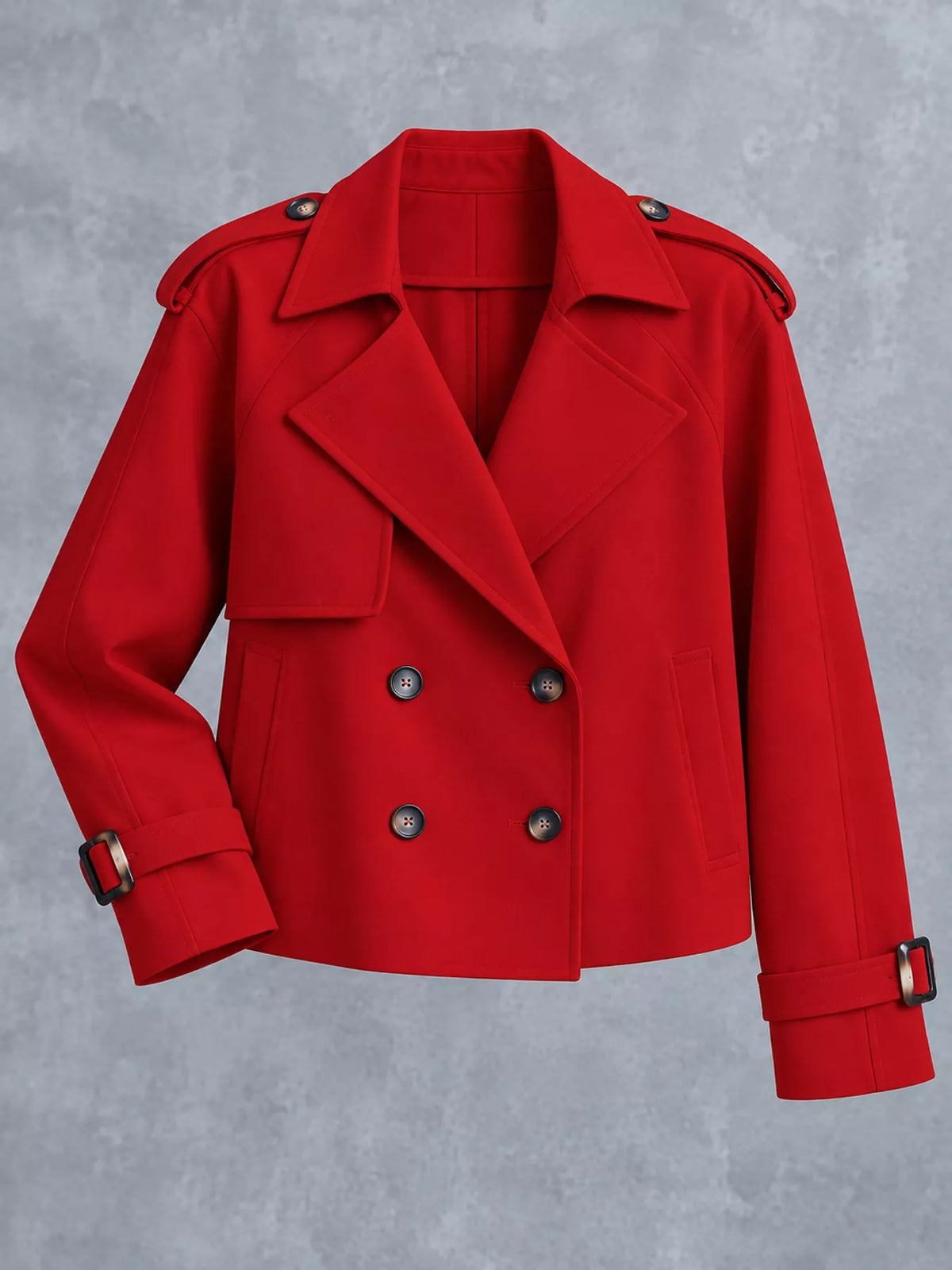 Women's Double-Breasted Cropped Trench Coat in red — flat lay view