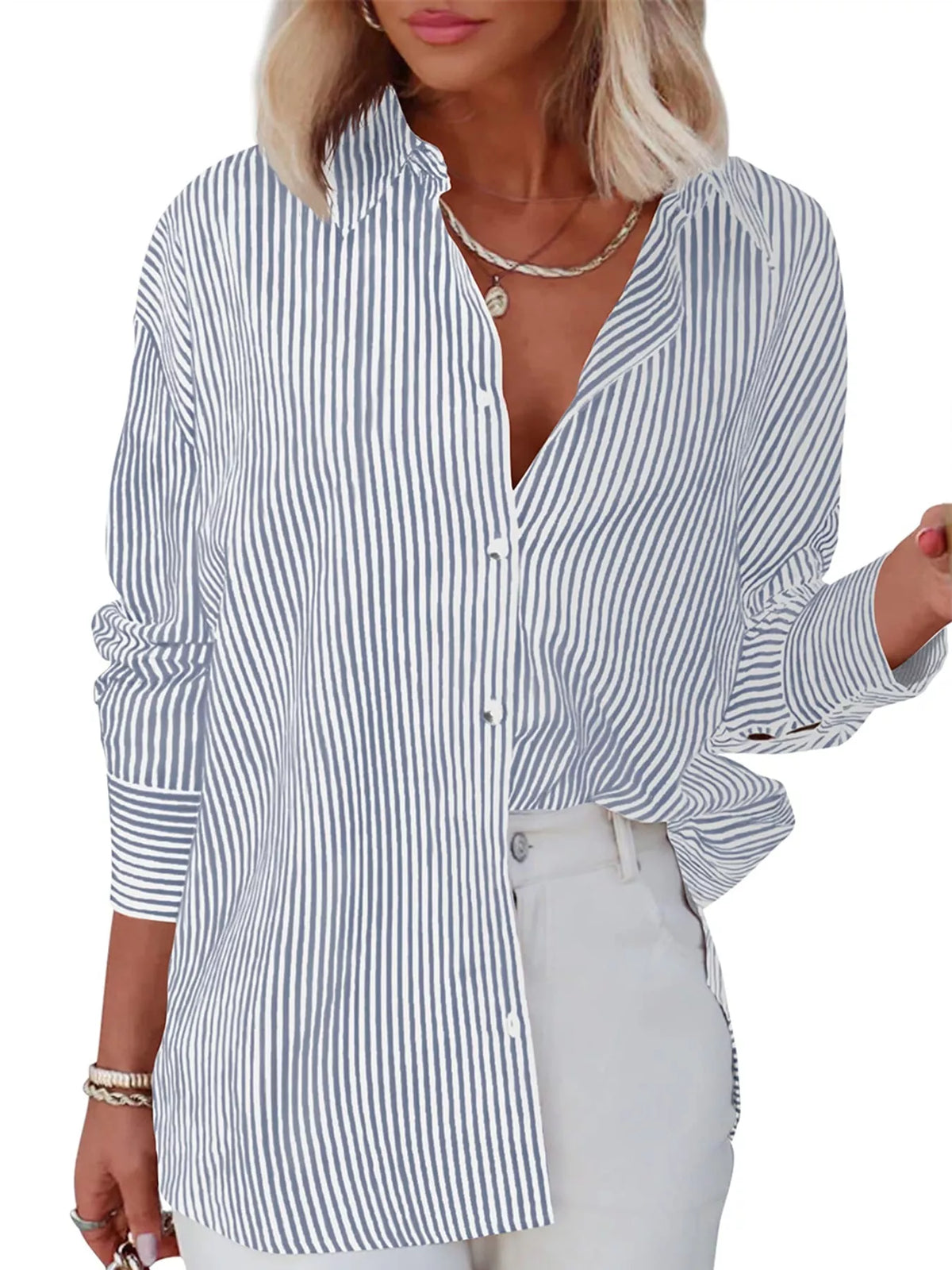 Gray striped button-down shirt