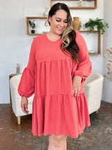 Trendsi Double Take Full Size V-Neck Balloon Sleeve Tiered Dress with Pockets -