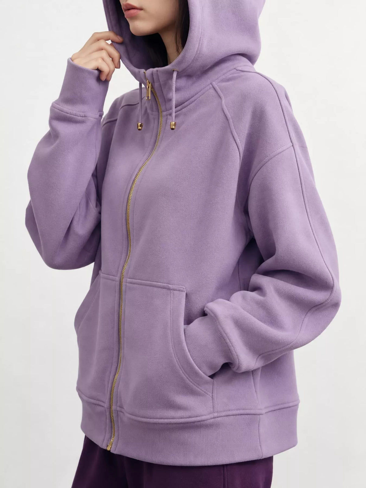 Women's Zip Up Raglan Sleeve Hoodie in purple — side view