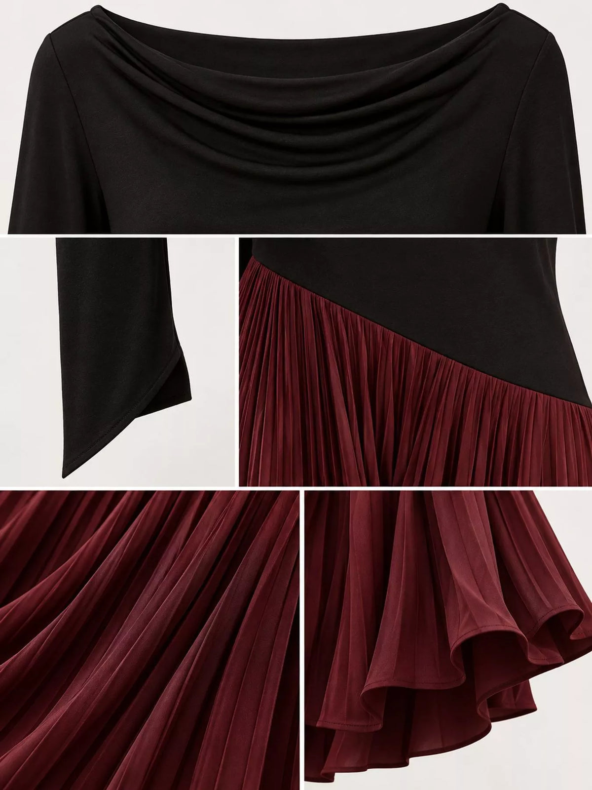 Cowl neck long sleeve maxi dress, construction and design details