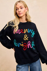 Trendsi BiBi Tinsel Lettering Christmas Sweater -