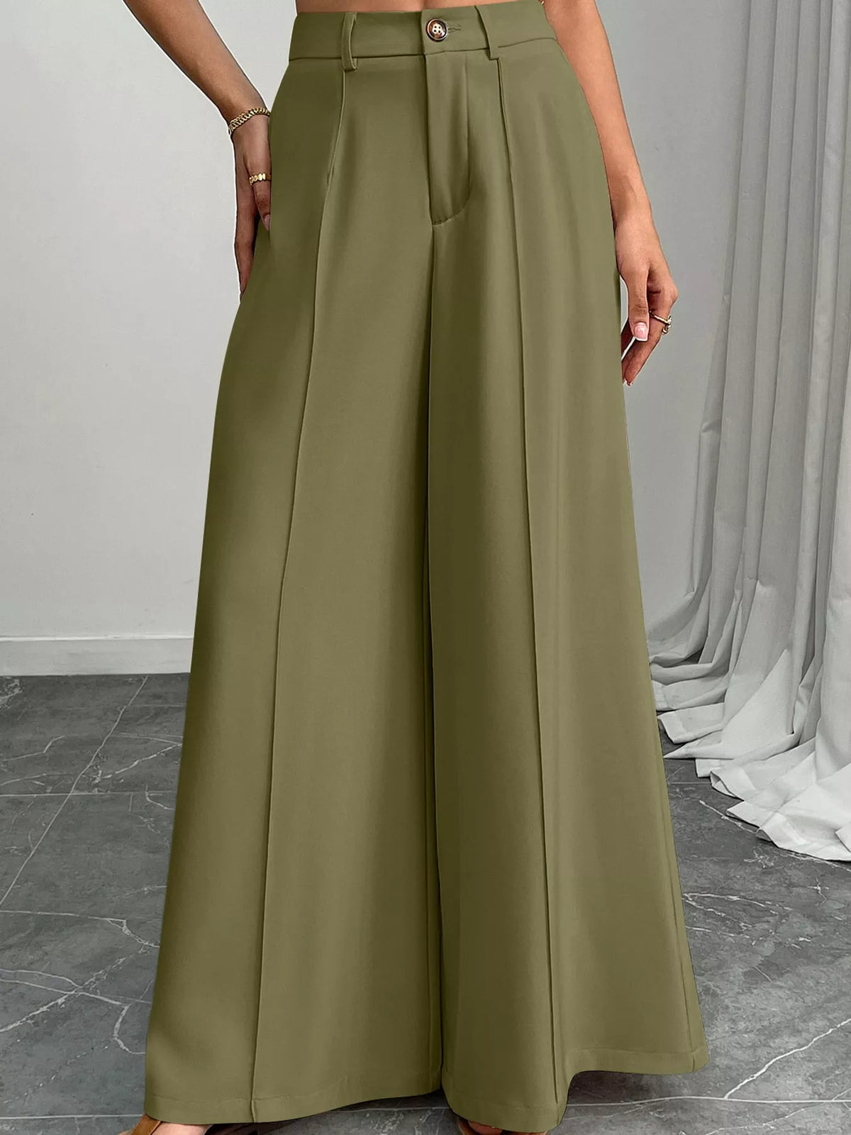 Wide-leg trousers, olive front