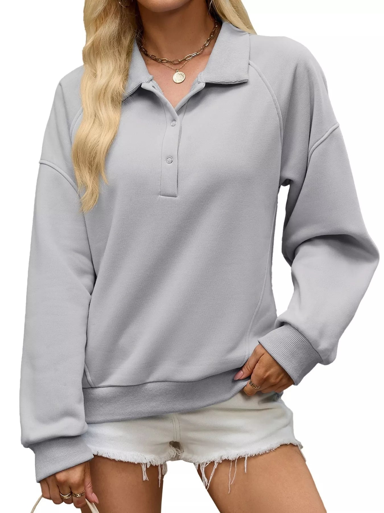 Trendsi Button Detail Dropped Shoulder Sweatshirt -