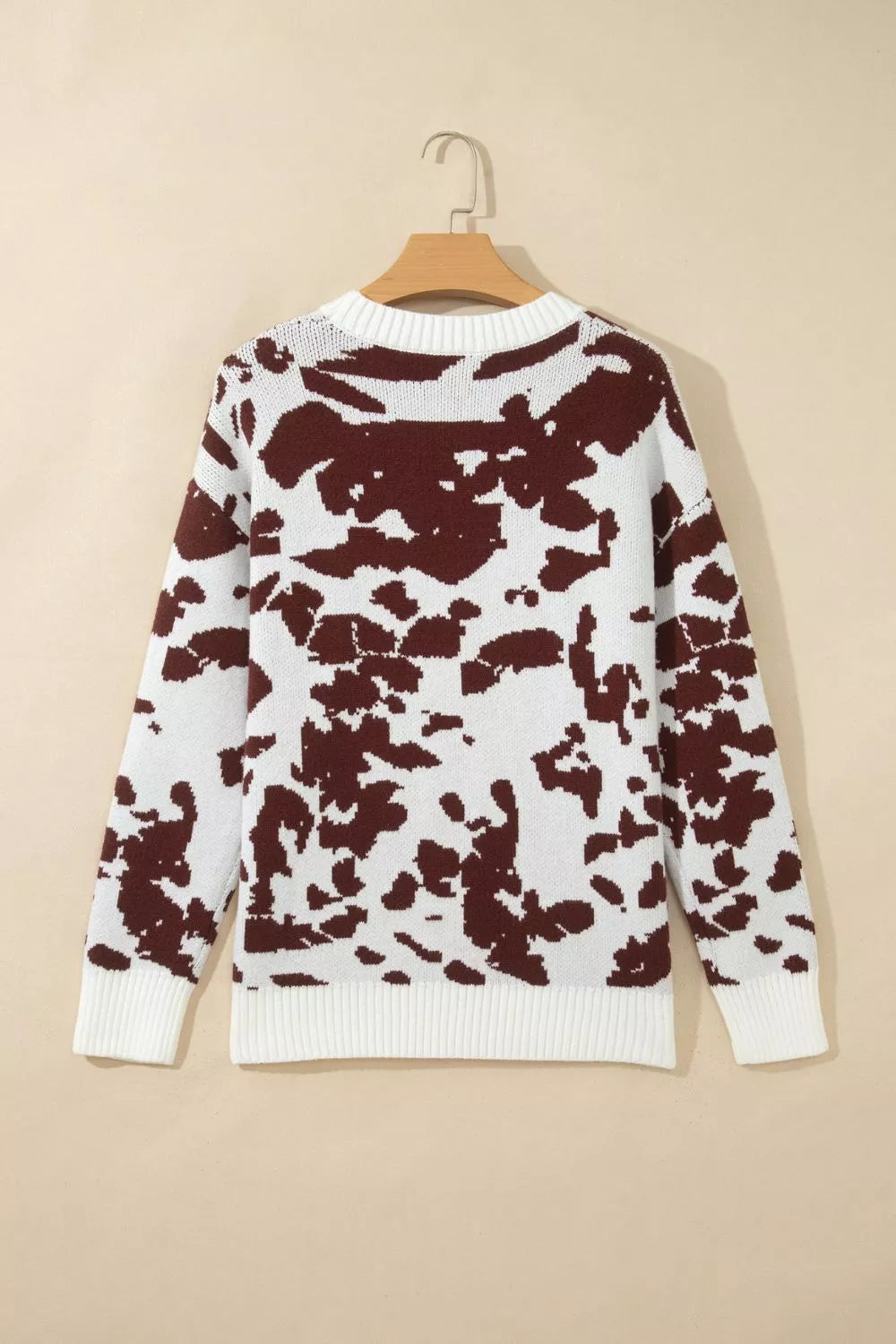 Trendsi Western Print Cow Pattern Long Sleeve Round Neck Pullover Knitwear Sweater -