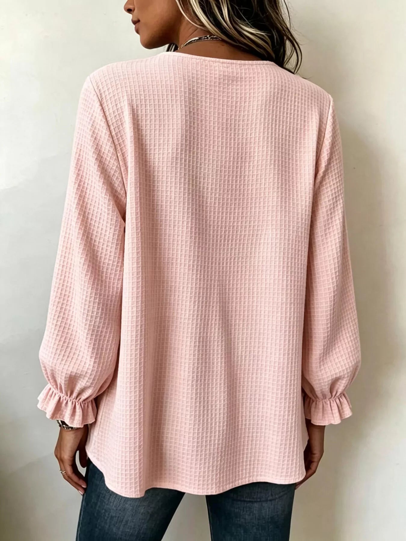 Waffle-knit long sleeve top