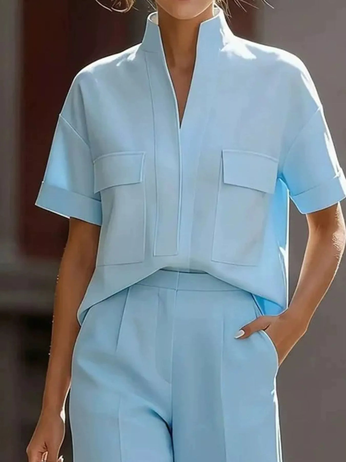 Sky Blue short sleeve shirt and capris set