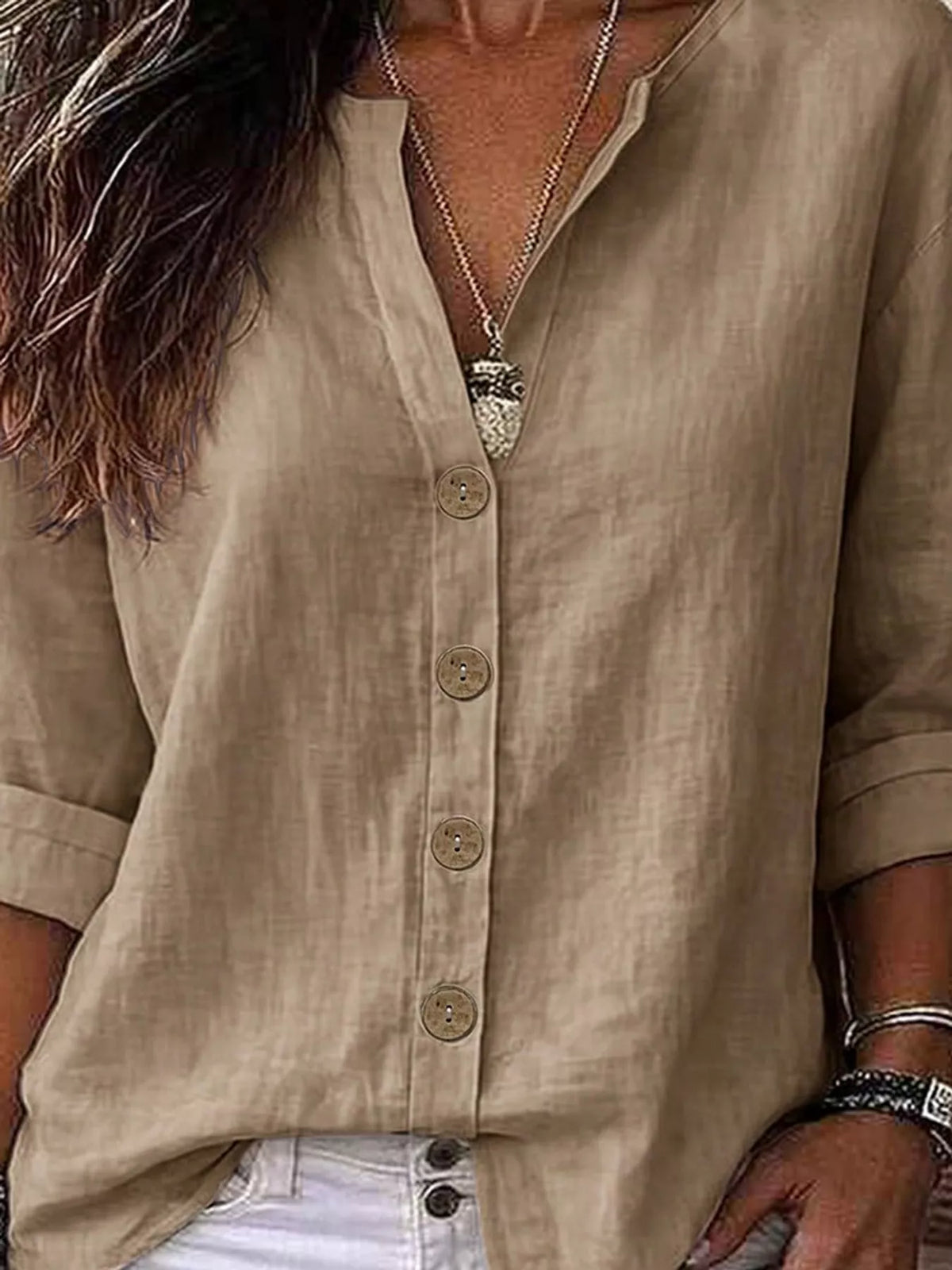 Notched-neck shirt, taupe front