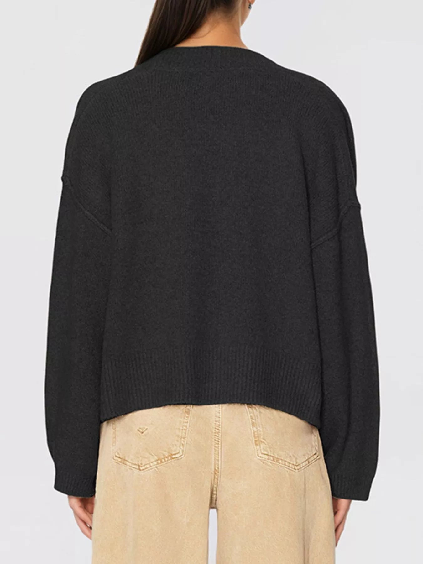 Trendsi Gold Buttons V-Neck Cardigan -