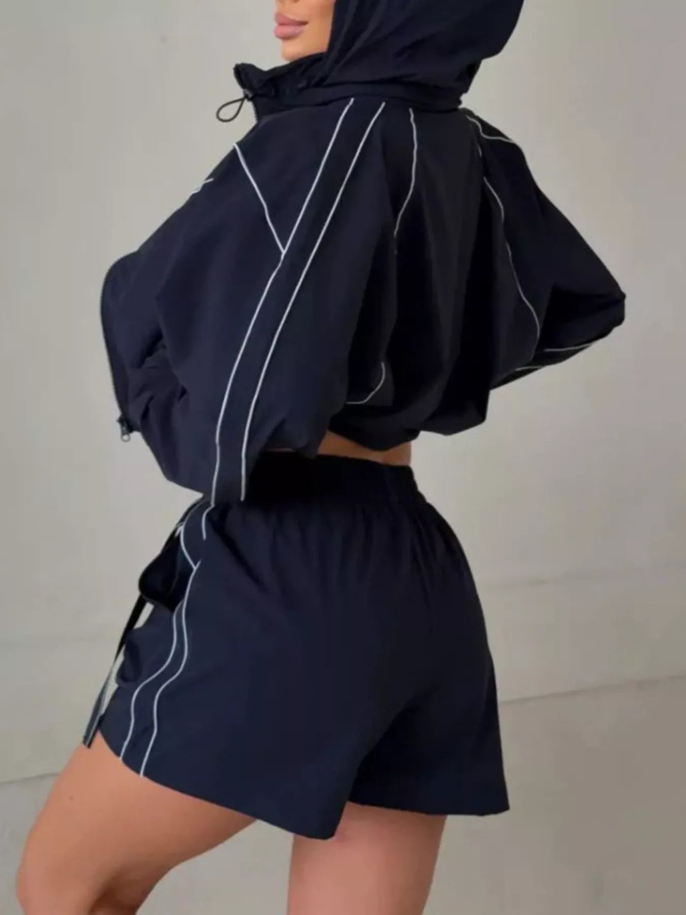Trendsi Drawstring Zip-Up Jacket and Shorts Set -