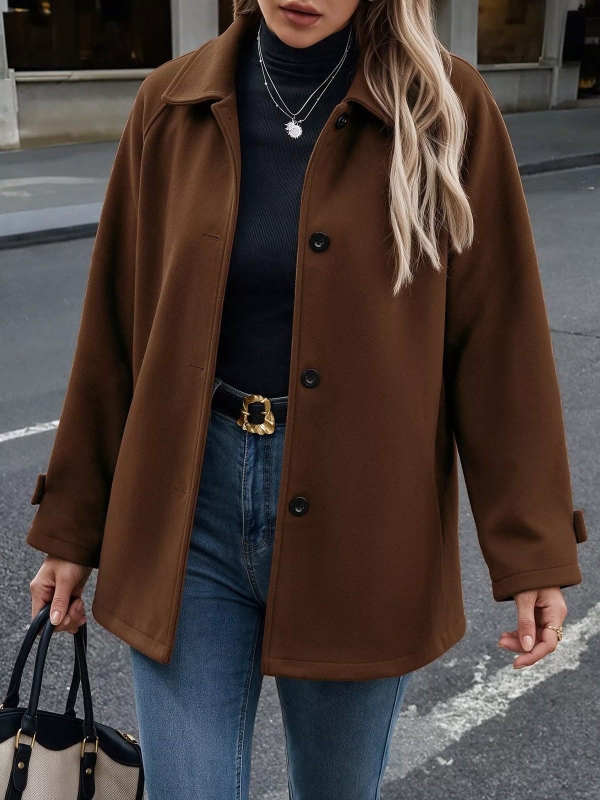 Trendsi Single-Breasted Raglan Sleeve Outerwear -