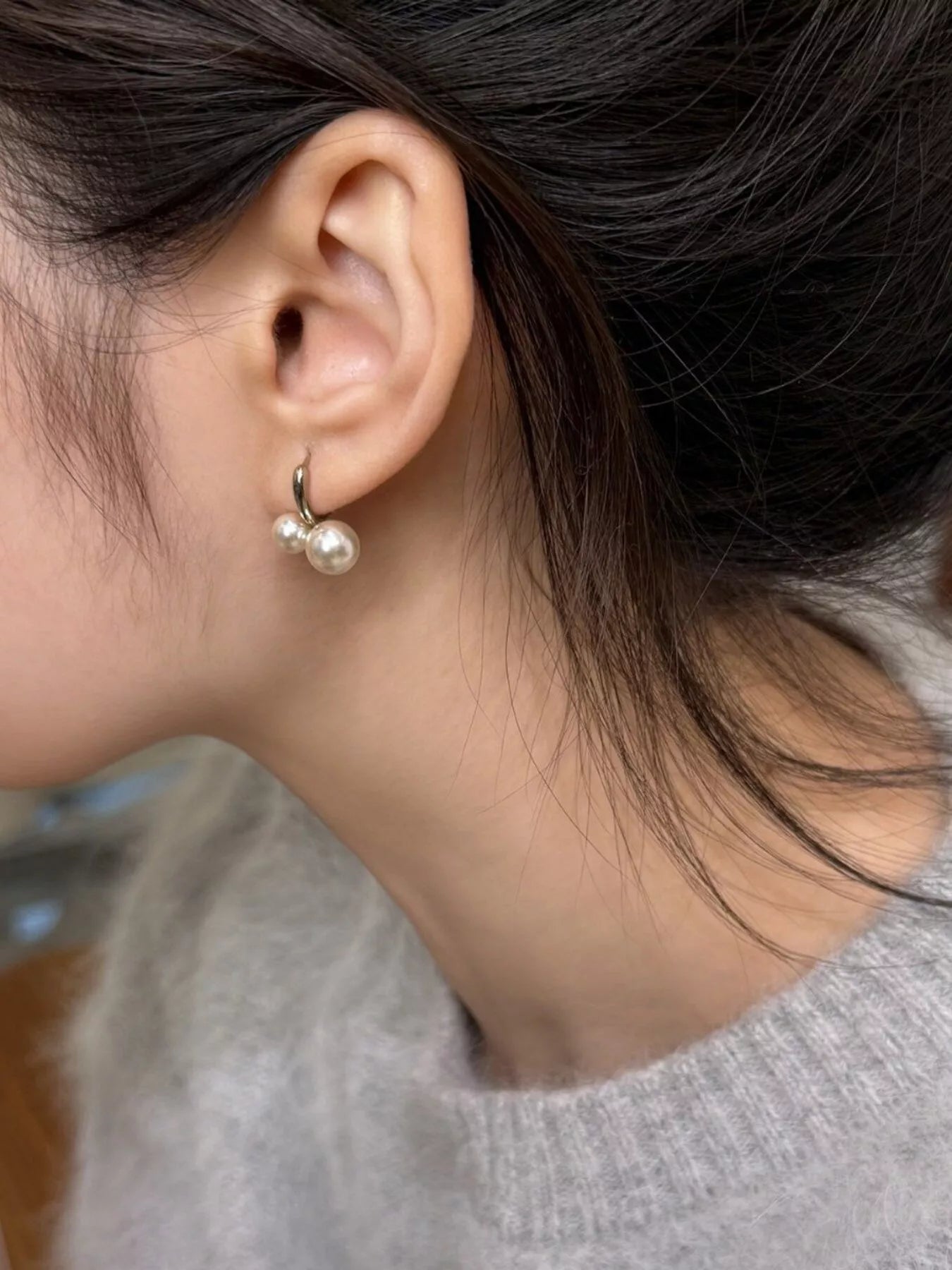 Trendsi Double Pearl Hoop Earrings -