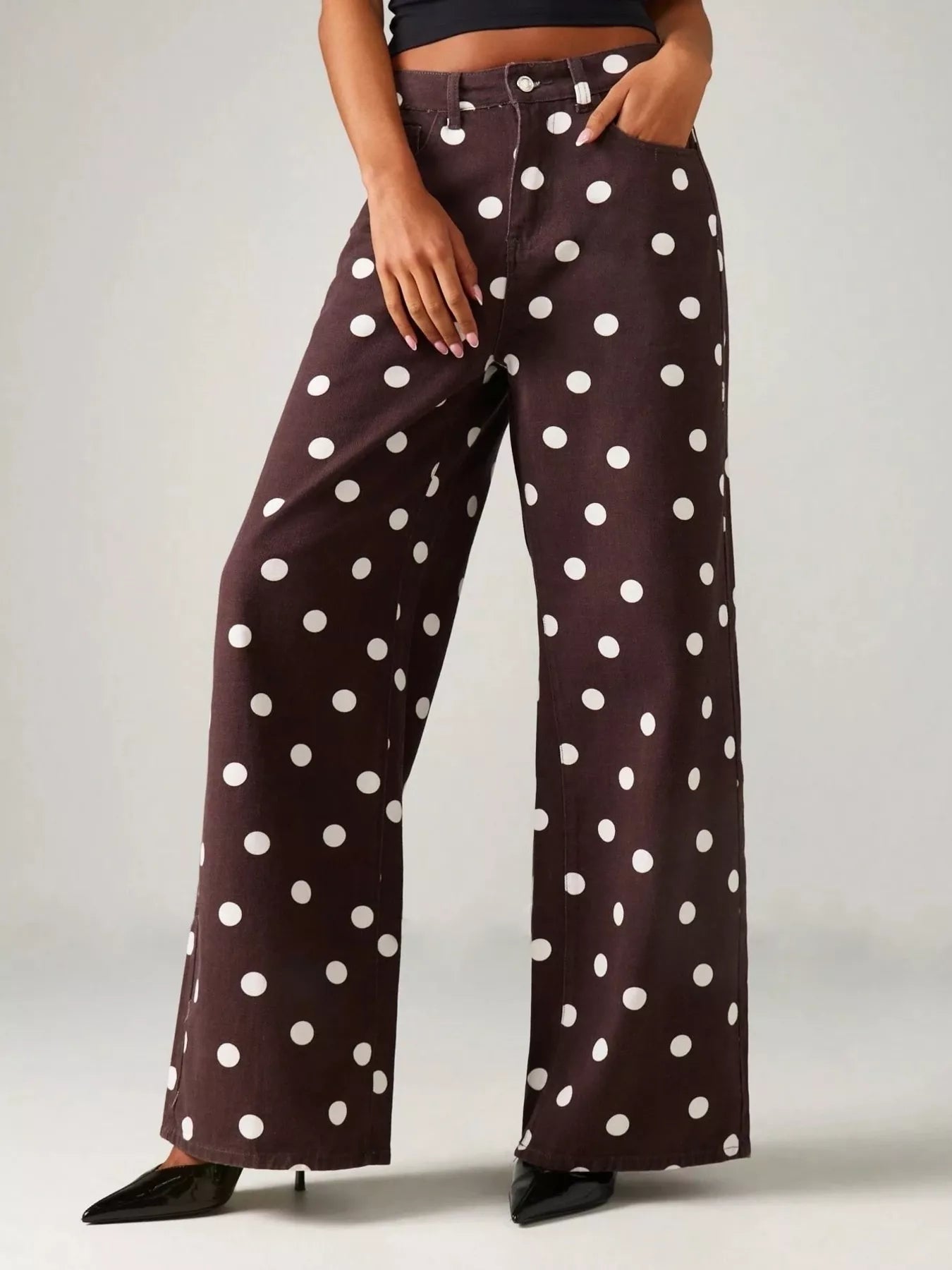 Trendsi Polka Dot Wide-Leg Jeans -