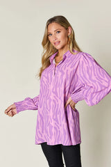 Trendsi Double Take Full Size Printed Smocked Long Sleeve Blouse Plus Size -