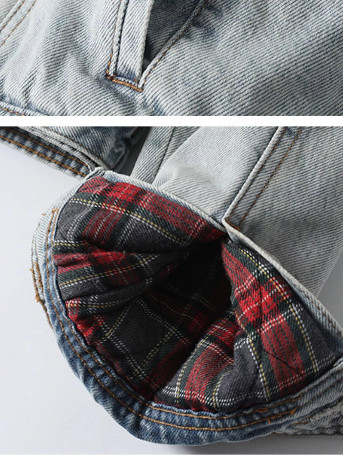 Women's Sherpa-Lined Denim Jacket in light blue — pocket detail view