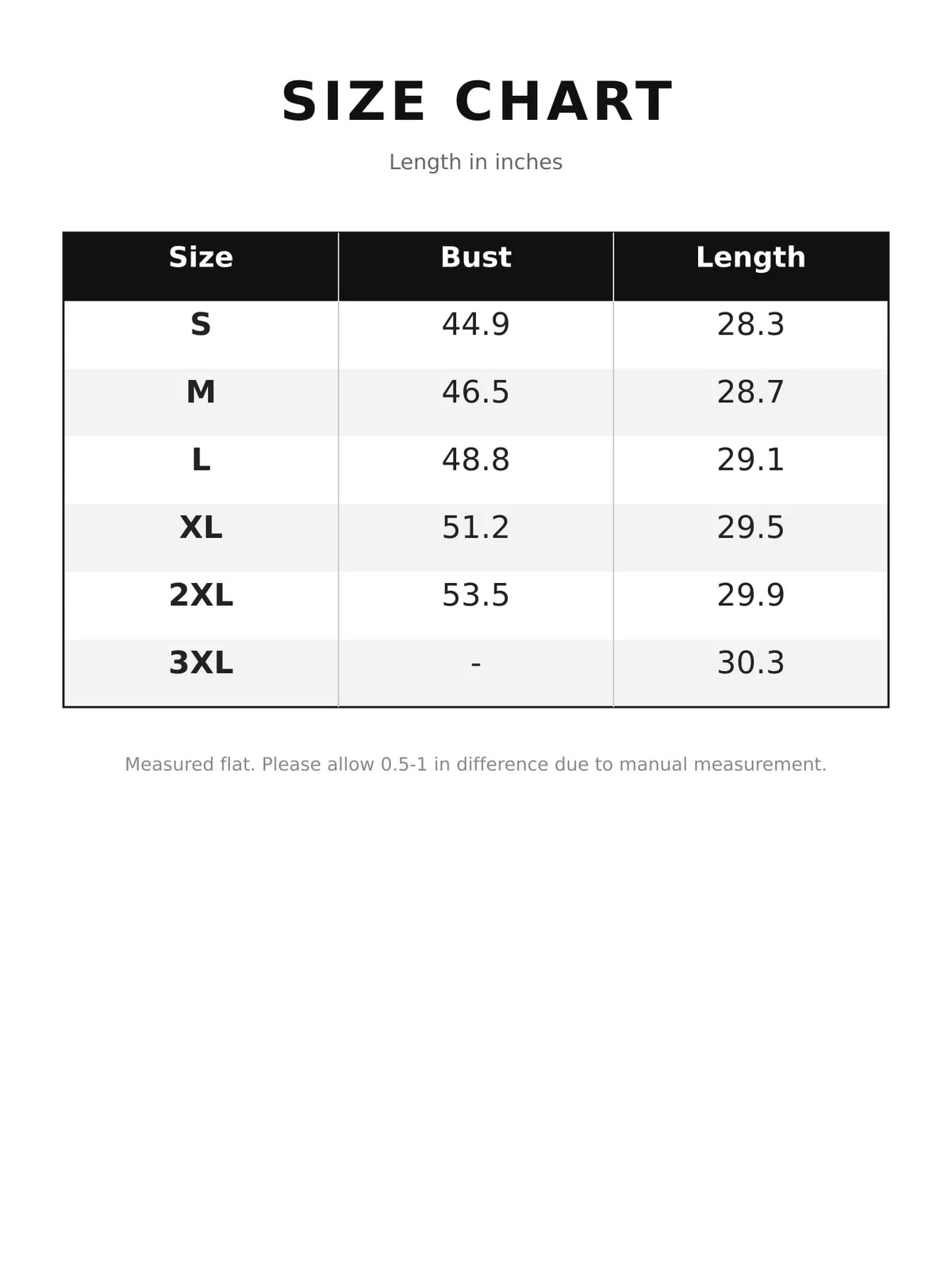 Size chart for women's snap button placket dropped shoulder hoodie