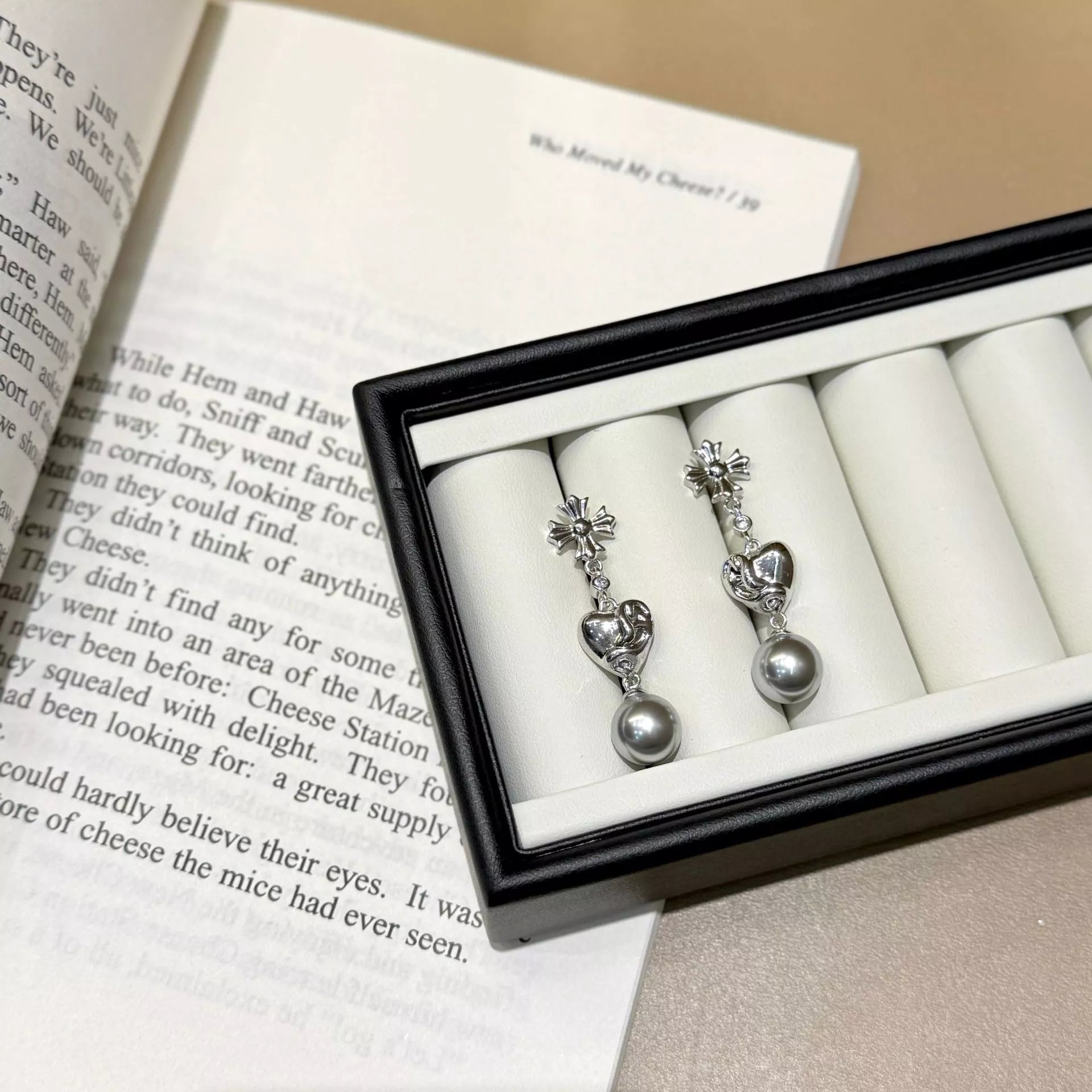 Trendsi Pearl Heart Drop Earrings -