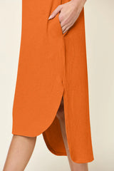 Trendsi Double Take Full Size Round Neck Short Sleeve Slit Dress - Dresses
