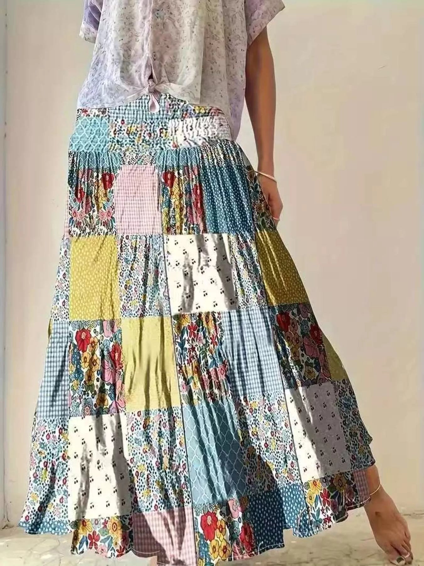 Trendsi Patchwork Floral Maxi Skirt -