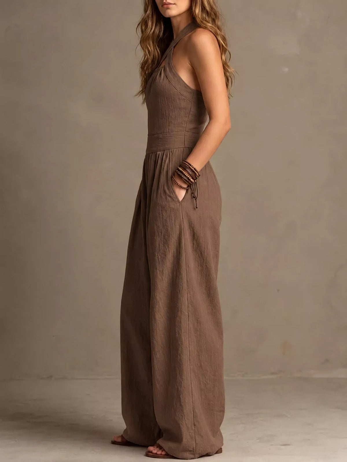 Wide-leg jumpsuit, brown side