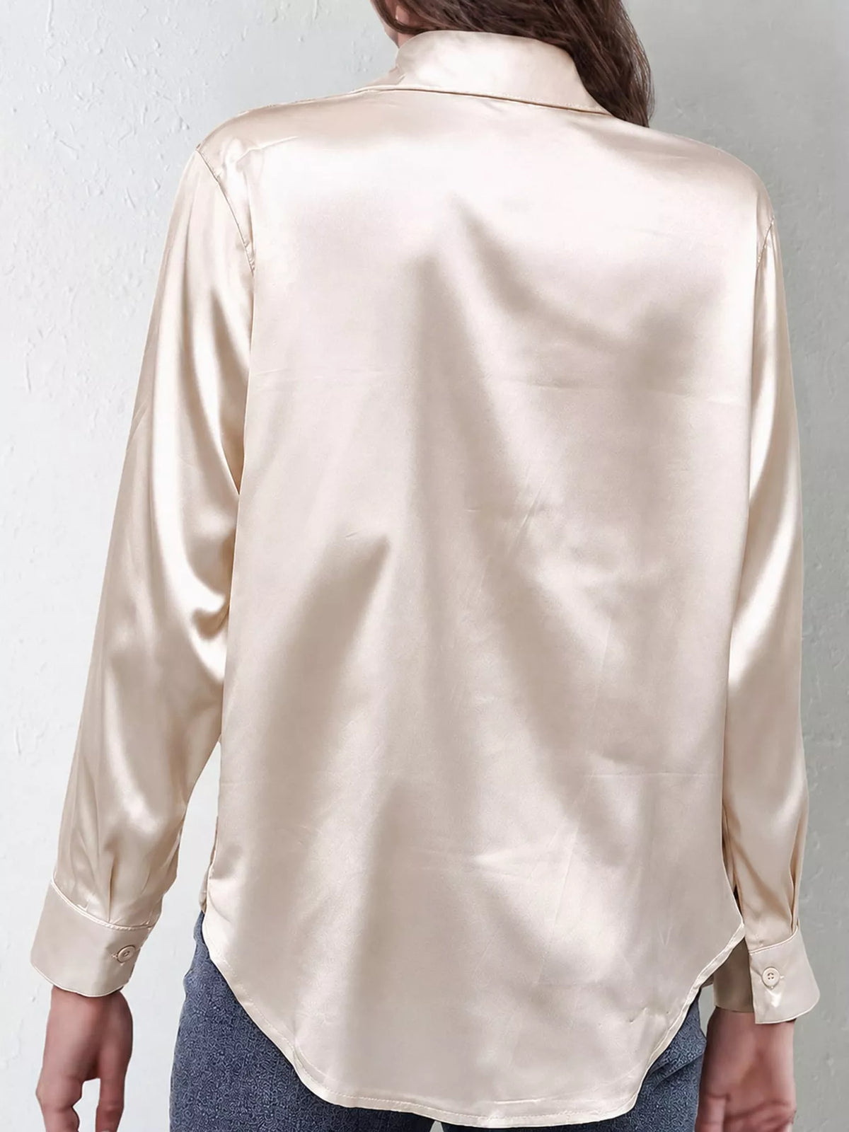 Off-White satin button-down long sleeve shirt, back view