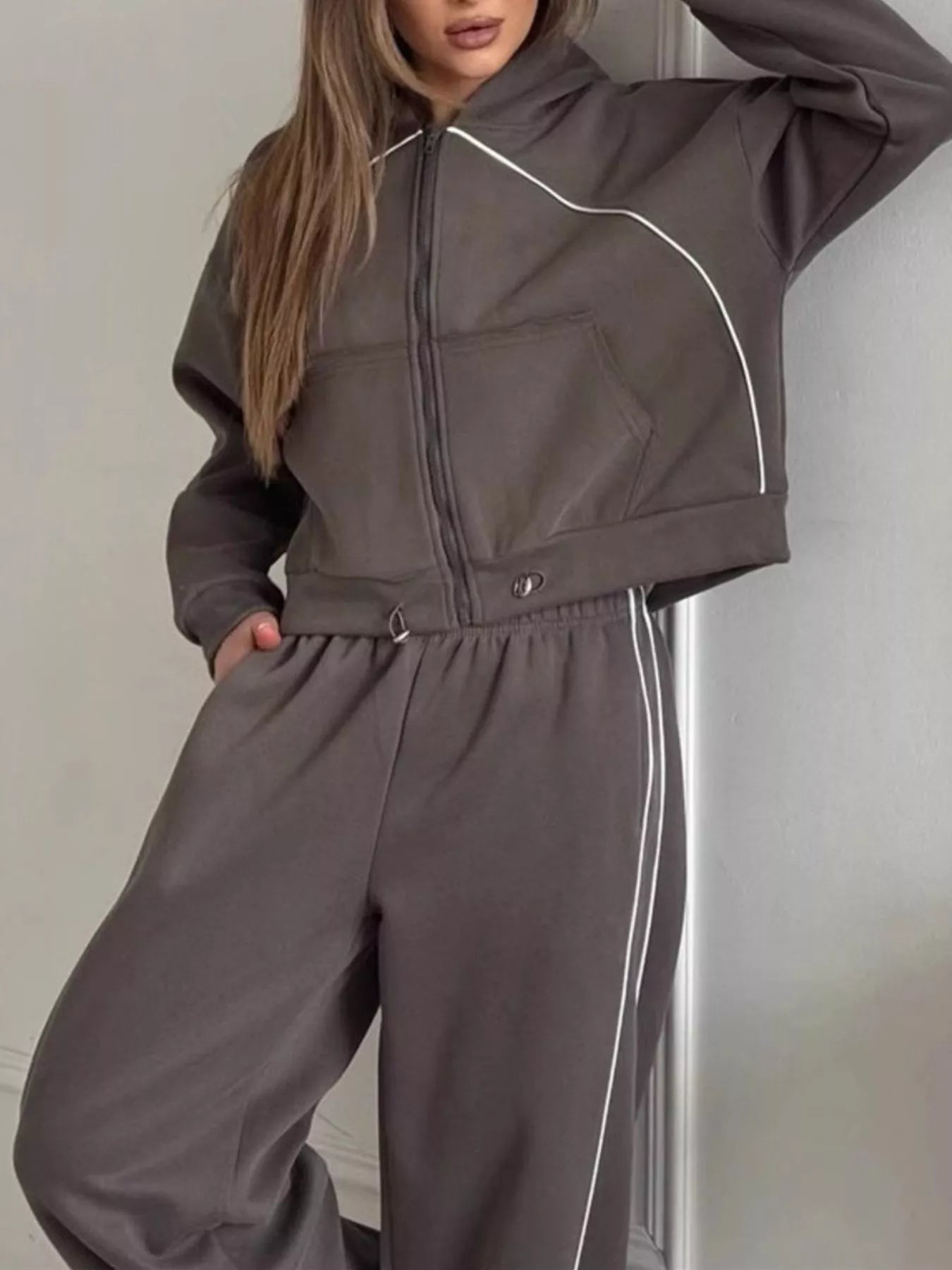 Trendsi Fleece Zip-Up Hoodie and Joggers Set -