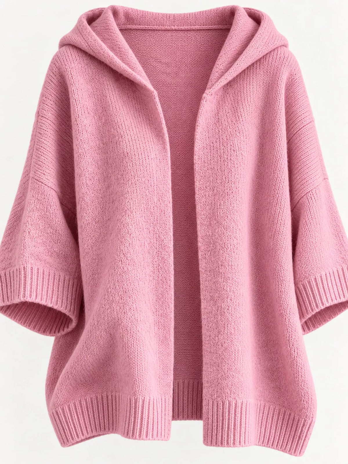 Hooded knit cardigan, pink flat lay