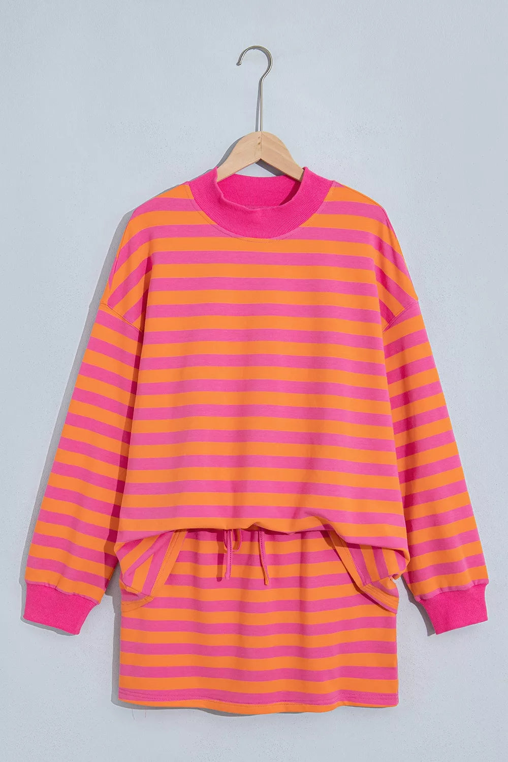 Women's striped colorblock mock-neck pullover and mini skort set