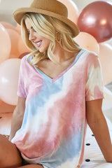 Trendsi BiBi Tie Dye French Terry V Neck Top -