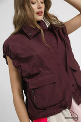 Trendsi Umgee Drawstring Hem Nylon Vest with Pockets -