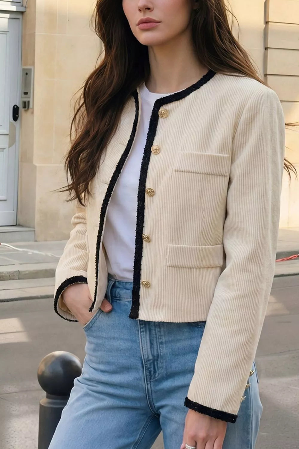 Contrast-trim cropped jacket