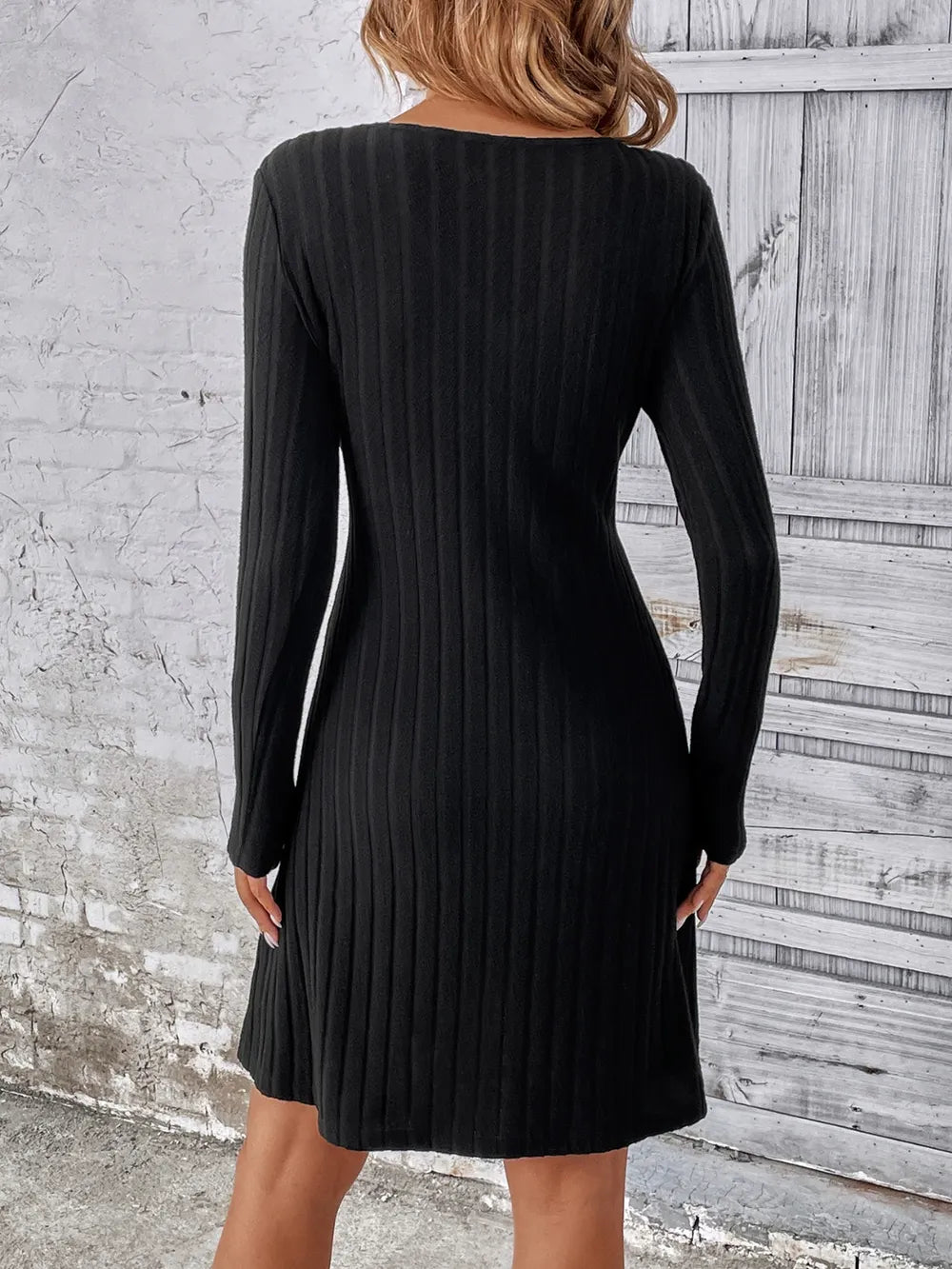 Trendsi V-Neck Long Sleeve Mini Dress -