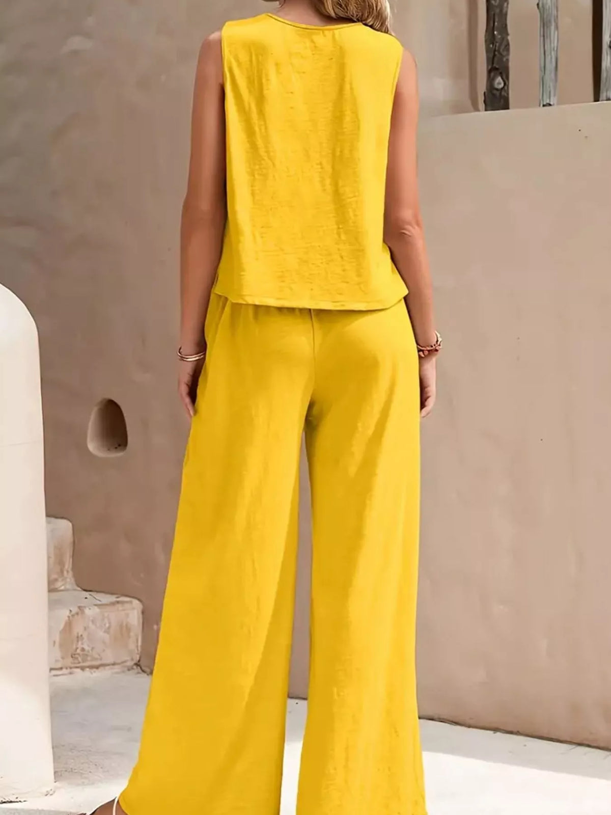 Sleeveless Tank Top and Wide-Leg Pants Set — back view