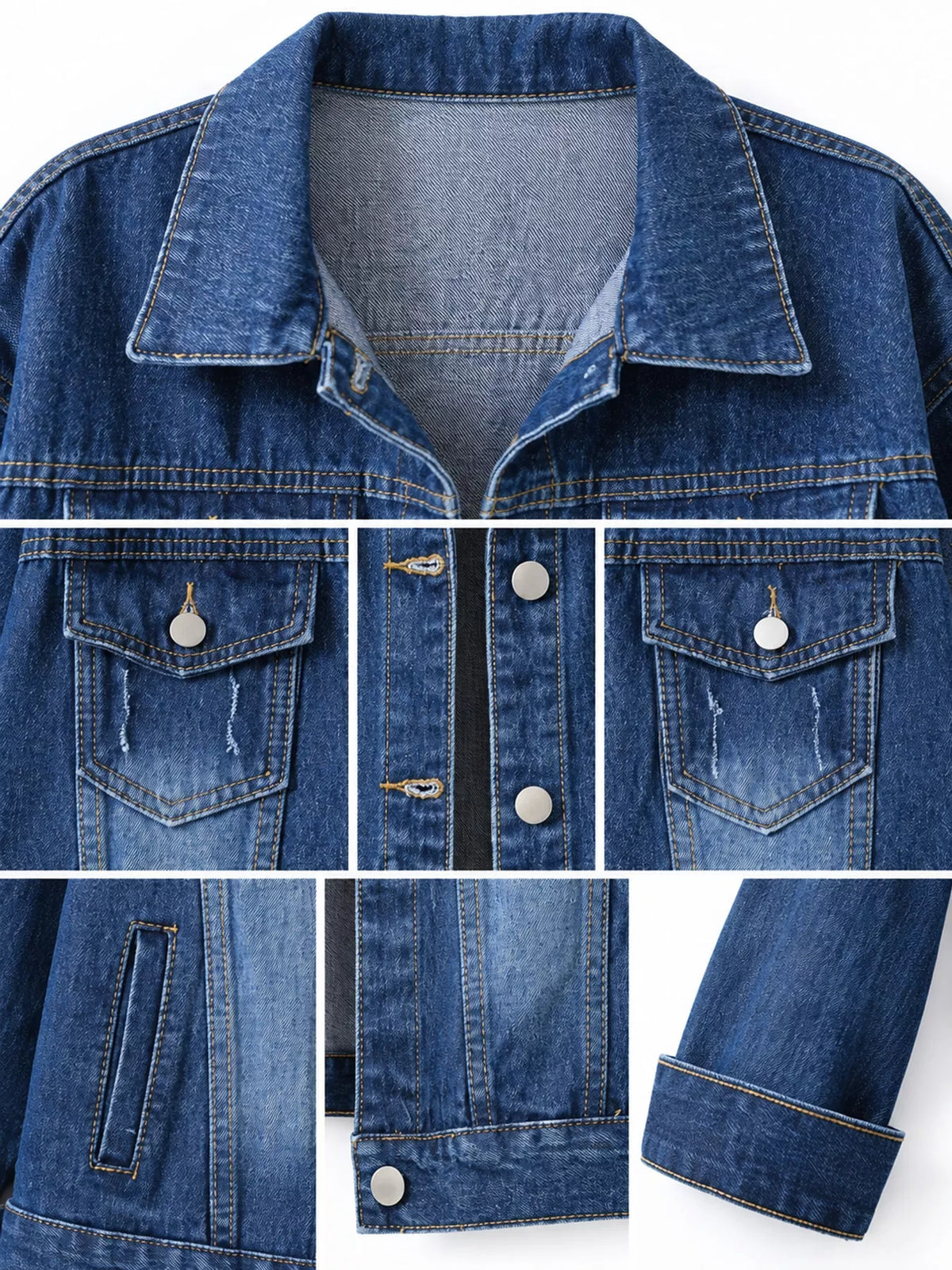 Button-Down Classic Cropped Denim Jacket — construction details