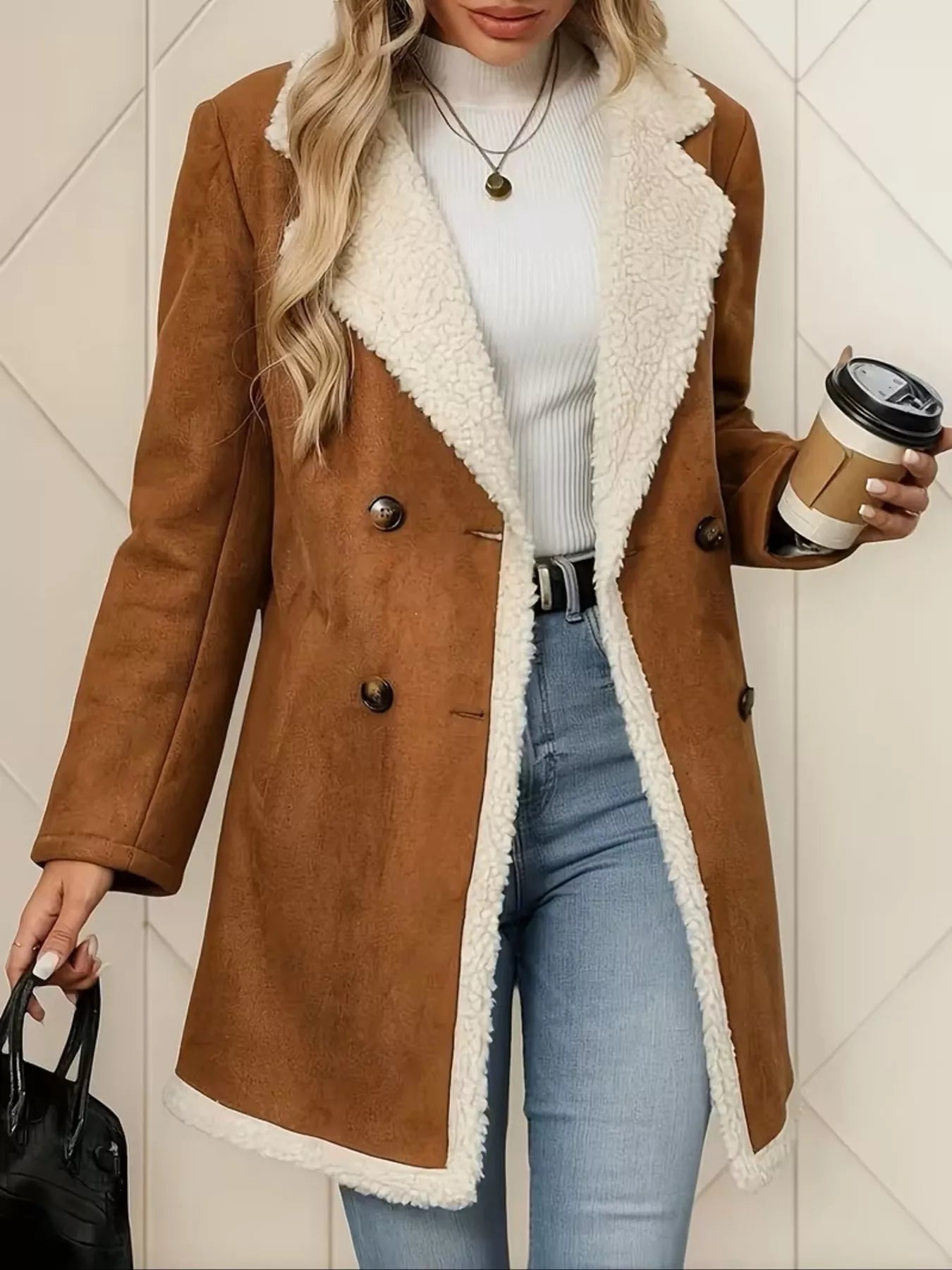 Trendsi Double-Breasted Suede Outerwear -