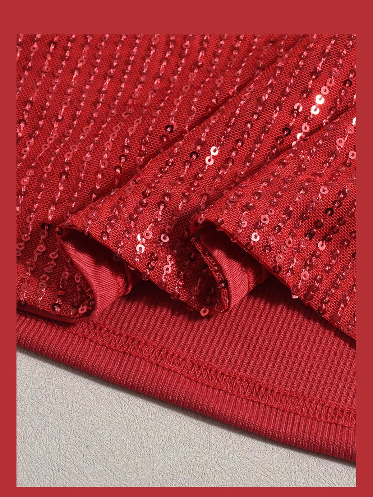 Red sequin round neck tank, detail view