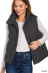 Trendsi Zenana High Neck Zip-Up Vest Coat -