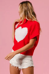 Trendsi BiBi Rib Banded Heart Pattern Valentines Sweater -