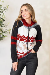 Trendsi Double Take Full Size Christmas Drawstring Long Sleeve Hoodie -